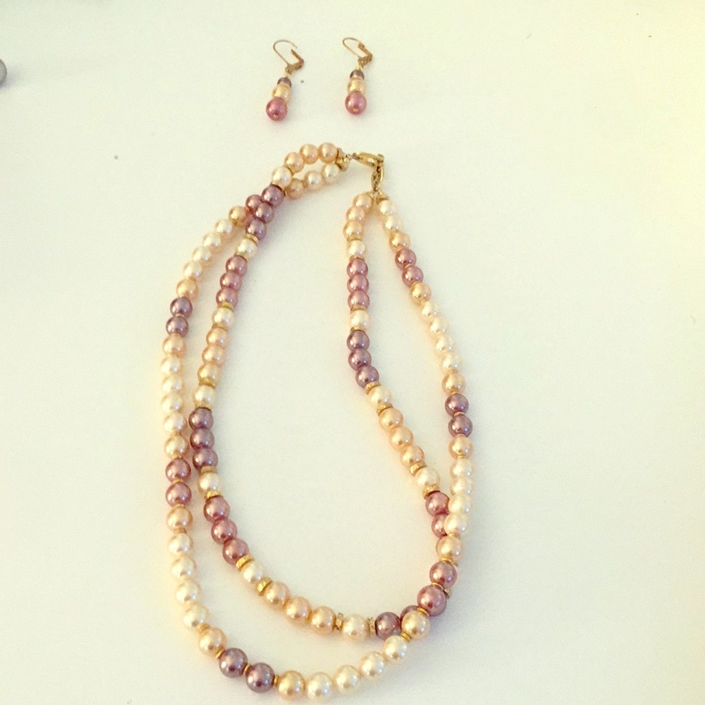 Faux pearl necklace and earrings